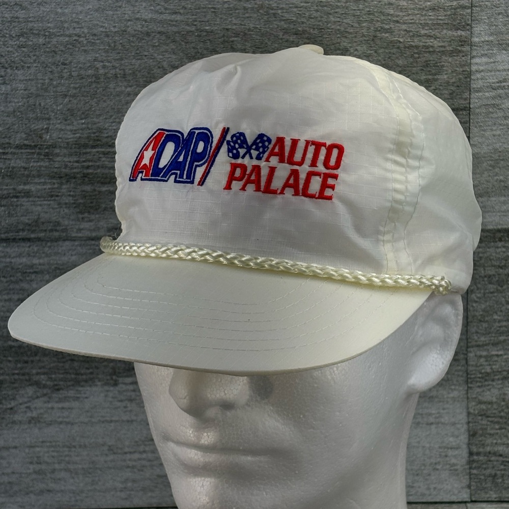 VTG ADAP Auto Palace Nylon Rope Snapback Hat Cap White OSFA Designer Award